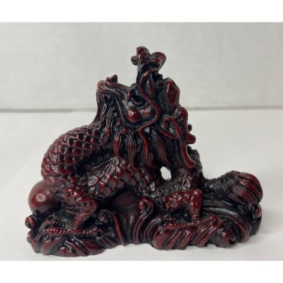 Vintage Chinese Red Resin Lucky Dragon Feng Shui Sculptured Statues Lot of 3 - Picture 9 of 10